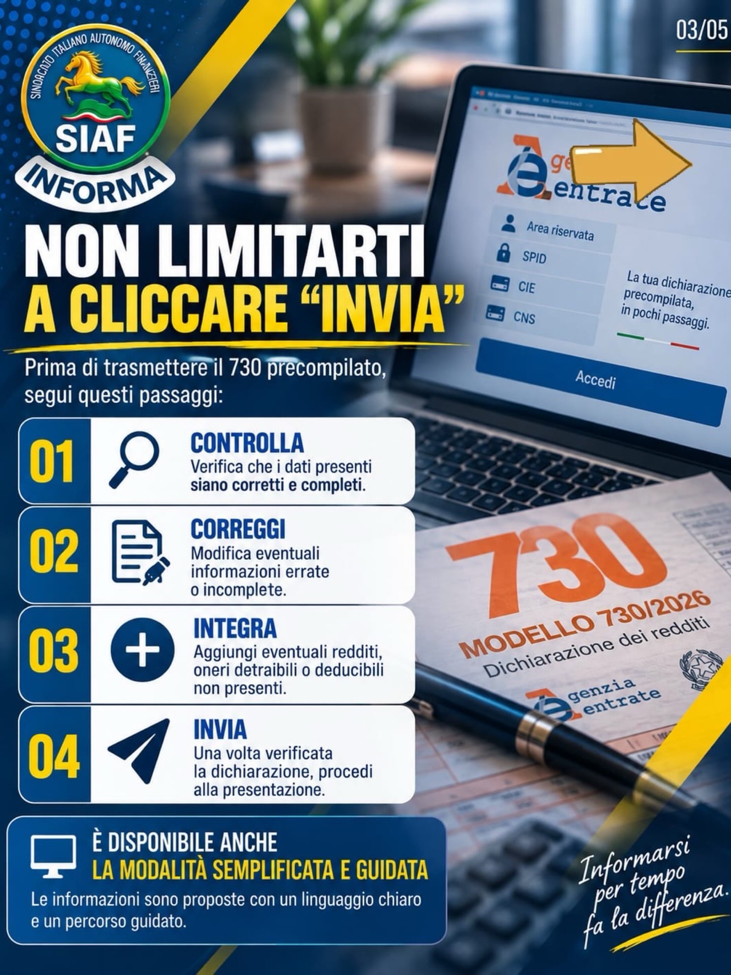 🚨 730: ULTIMI GIORNI! Il 30 settembre è la scadenza da ricordare. 📅 Se devi ancora presentare il modello 730/2026, non aspettare gli ultimi giorni: il 30 settembre 2026 è il termine ultimo per la presentazione del 730 precompilato tramite l’Agenzia delle Entrate. (Info Precompilata) 💶 Detrazioni, deduzioni, spese sanitarie, familiari a carico e rimborsi IRPEF: prima dell’invio, controlla attentamente che i dati della tua dichiarazione siano corretti e completi. 👉 Scorri il carosello: abbiamo raccolto le informazioni essenziali sulla scadenza del 730 e cosa ricordare prima dell’invio. 📌 Salva questo post per non dimenticare la data e condividilo con chi deve ancora presentare il 730. 🔎 Per procedure, requisiti e informazioni aggiornate, fai sempre riferimento ai canali ufficiali dell’Agenzia delle Entrate. #7302026 #730 #modello730 #730precompilato #scadenza730 30settembre dichiarazioneDeiRedditi dichiarazione730 irpef detrazioni detrazioniFiscali rimborsoIRPEF agenziadelleentrate fisco tasse lavoratori pensionati informazione scadenze SIAF
